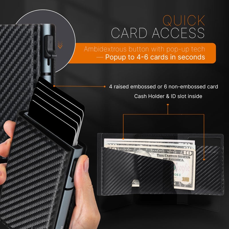 Conceal Plus Pop Up Wallet for Men â€“ RFID Blocking Slim Metal Card Holder Wallet, Automatic Pop-Up Card Ejector, Minimalist Front Pocket Wallet, Holds Up to 10 Cards + Cash - Image 4